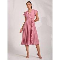 Jolie Moi Ruffle Pleated Chiffon Midi Dress - Pink