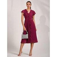 Jolie Moi Ruffle Pleated Chiffon Midi Dress - Red