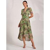 Jolie Moi Chiffon Pleated Maxi Dress - Green