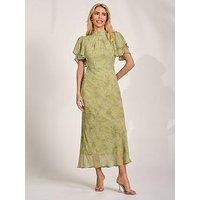 Jolie Moi High Neck Angel Sleeve Chiffon Maxi Dress - Green