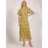 Jolie Moi High Neck Angel Sleeve Chiffon Maxi Dress - Yellow