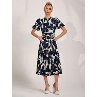 Jolie Moi Turtle Neck Puff Sleeve Jersey Midi Dress - Navy
