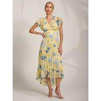 Jolie Moi Cap Sleeve Pleated Chiffon Maxi Dress - Yellow