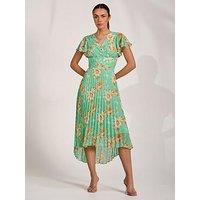 Jolie Moi Cap Sleeve Pleated Chiffon Maxi Dress - Green