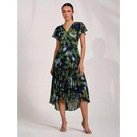 Jolie Moi Cap Sleeve Pleated Chiffon Maxi Dress - Navy