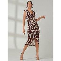 Jolie Moi Mesh Wrap Ruched Bodycon Dress - Brown