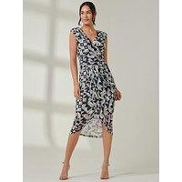 Jolie Moi Mesh Wrap Ruched Bodycon Dress - Black