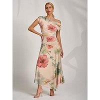 Jolie Moi Asymmetrical Draped Mesh Maxi Dress - Yellow
