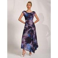 Jolie Moi Asymmetrical Draped Mesh Maxi Dress - Blue