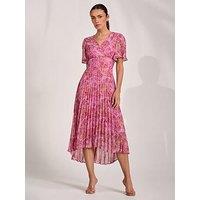 Jolie Moi Printed Chiffon Glitter Maxi Dress - Pink