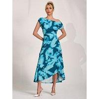 Jolie Moi Draped Asymmetric Jersey Midi Dress - Blue