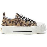 Moda In Pelle Betta Black - Leopard Raffia Woven Upper Chunky Trainer