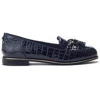 Moda In Pelle Erinn Navy Patent Mocc Croc Flat Tassel Loafer