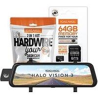 Road Angel Halo Vision 3 Rear View Mirror 1080P Dual Dashcam Inc 64Gb Microsd Card & Hardwiring Kit