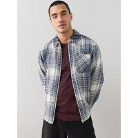 The Very Collection Woven Check Zip Through Shacket - Blue