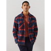 The Very Collection Men'S Checked Button Through Shacket - Red/Navy