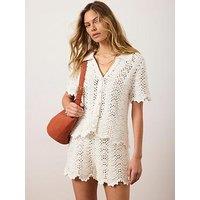Mint Velvet Ivory Sparkle Crochet Top - White