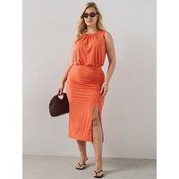 The Very Collection Curve Ruched Side Split Midi Dress - Orange