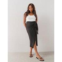 The Very Collection Curve Tie Wrap Midi Skirt - Black