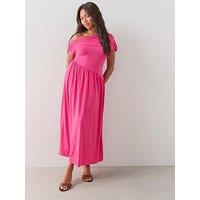The Very Collection Curve Off Shoulder Asymmetric Midi Dress - Pink