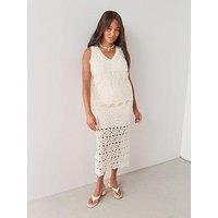 The Very Collection Curve Crochet Midi Skirt Co-Ord - Cream