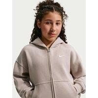 Nike Junior Girls Studio Club Fleece Oversized Zip Through Hoodie - Beige
