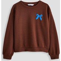 The Very Collection Girls Good Vibes Back Print Bow Sweatshirt - Chocolate