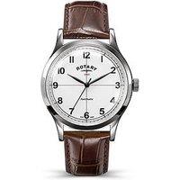 Rotary Men'S Automatic Ss Brown Strap White Dial 50M