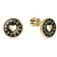 Radley 18Ct Gp Black Enamel Heart Cut Out Earrings