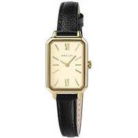 Radley Pale Gold Plated Rectangular Case Black Leather Strap Watch