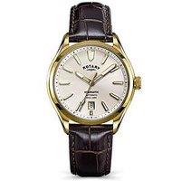 Rotary Men'S Seamatic Gp Brown Strap Silver White Dial 100M