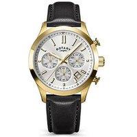 Rotary Men'S Gp Chronograph Black Strap Silver White Dial 50M