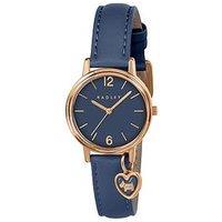 Radley Rose Gold Plated Heart Charm Utility Grey Leather Strap Watch
