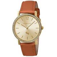 Radley Gold Plated Stone Set Terracotta Leather Strap Watch