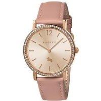 Radley Rose Gold Plated Stone Set Carnation Pink Leather Strap Watch