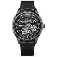 Rotary Men'S Greenwich Skeleton Automatic Gun Black Strap Black Dial 100M