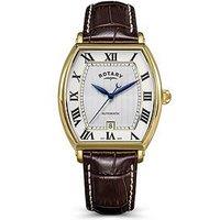 Rotary Men'S Automatic Gp Brown Strap White Dial 50M