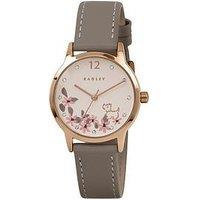 Radley Rose Gold Plated Floral Dog Dial Coffee Leather Strap Watch