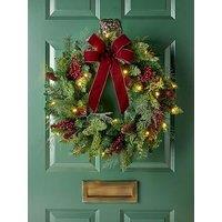 The Very Collection 60Cm Prelit Pinecones And Red Berries Wreath