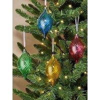The Very Collection Set 4 Coloured Glass Teardrop Christmas Tree & Baubles