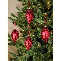 The Very Collection Set 4 Glass Tear Drop Christmas & Tree Decorations - Red