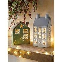 The Very Collection Set Of 2 Ceramic House & Tealight Holder Christmas Decorations