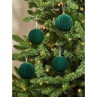 The Very Collection Set Of 4 Velvet Ribbed Christmas Tree & Baubles - Green