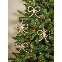 The Very Collection Set Of 4 Pearl Beaded Bow Christmas & Tree Decorations