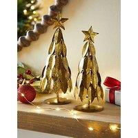 The Very Collection Set Of 2 Metal Petals Christmas Tree Room Decorations - Gold