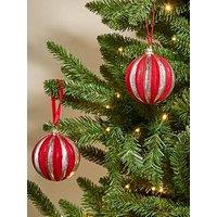 The Very Collection Set Of 2 Velvet Striped Christmas Tree Baubles