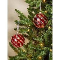 The Very Collection Set Of 2 Glass Christmas Tree & Baubles With Red Swirls