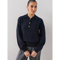 The Very Collection Collared Neck Cinched Waist Jumper- Navy