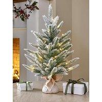 The Very Collection 2Ft Pre-Lit Flocked Christmas & Tree With Burlap Base