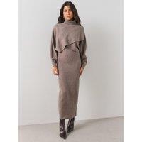 The Very Collection Womens 2 In 1 Roll Neck Bolero & Midaxi Dress - Brown